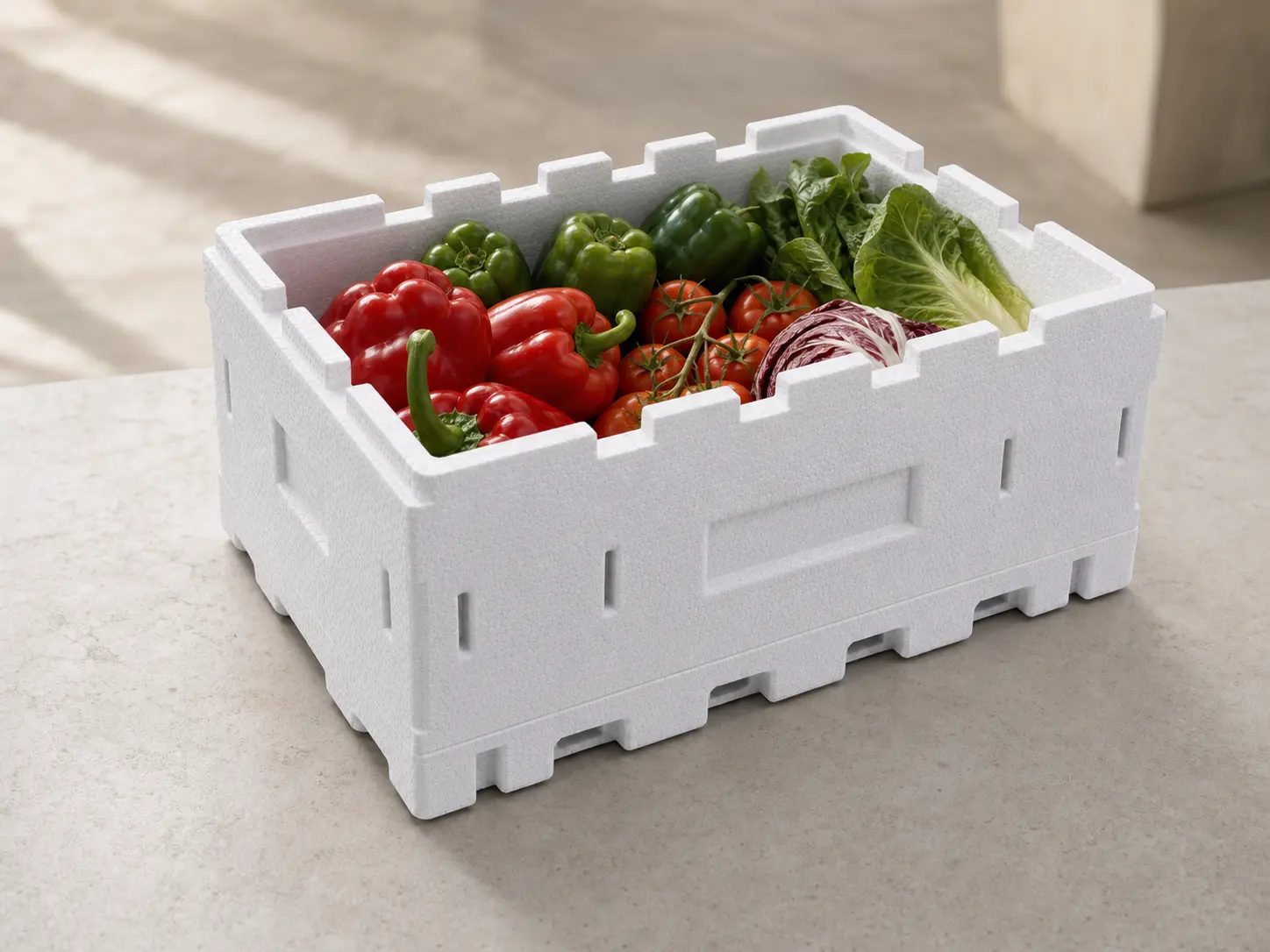 Caja modular de EPS con frutas y verduras